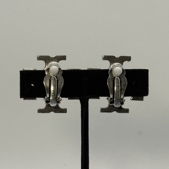 Tory Burch Silver T Logo Large  Crystal Clip-On Earrings - Picture 5 of 5